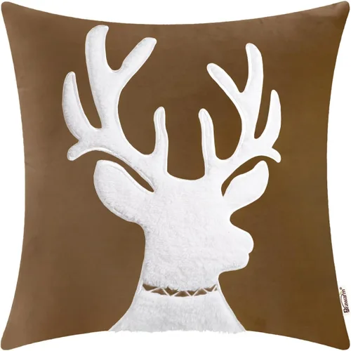 Vista 48 de BRAWARM Christmas Pillow Cover 18 X 18 Inches, Black Reindeer Embroidered Pillow Cover, Soft Velvet Decorative Throw Pillow for Couch Bed Sofa