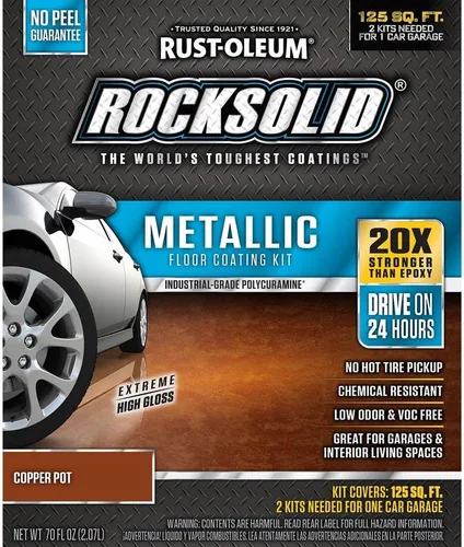 Vista 11 de Kit de piso para cochera de aspecto metálico de bala de plata Rust-Oleum RockSolid., 0, Paquete de 1, Gris metálico