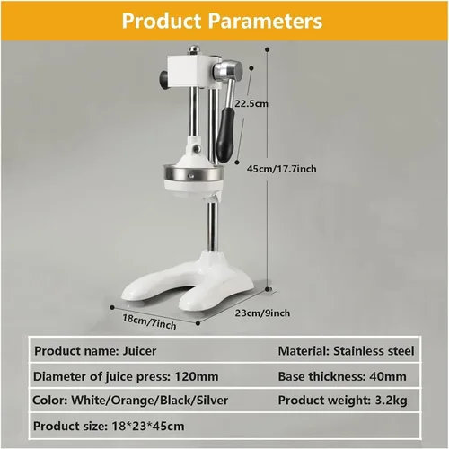 Vista 8 de Exprimidor de cítricos de hierro fundido, máquina exprimidora de prensa manual, máquina exprimidora comercial, exprimidor de cítricos de prensa
