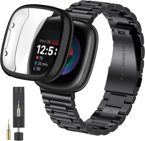 Vista 14 de ZPJPPLX para Fitbit Versa 4/Sense 2, Correa de Muñeca de Acero Inoxidable Sólido con Funda de Reloj, para Versa 3/Sense Correas de Repuesto de Metal