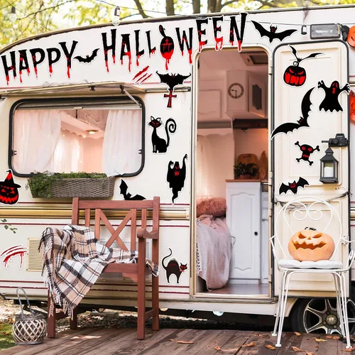 Vista 5 de Kockuu 30 imanes de decoración de puerta de garaje de Halloween, calcomanía magnética negra, murciélago, bruja, gato, fantasma, imanes