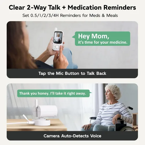 Vista 5 de Monitor de ancianos con cámara y audio, monitores de sala de conversación de 2 vías para ancianos, botón de llamada, recordatorio de medición