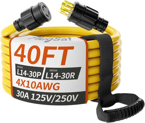 Vista 9 de PlugSaf Cable de extensión para generador de 30 amperios de 10 pies, 4 puntas, NEMA L14-30P/L14-30R calibre 10 STW 125/250 V, cable generador