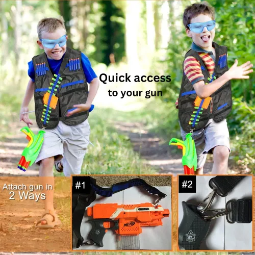 Vista 3 de Tactical Vest Kit for 2 Kids for Nerf Guns N -Strike Elite Series.Boys Birthday, Christmas Gift. Ages 5+ Years Old