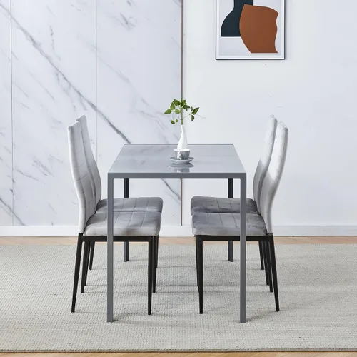 Vista 13 de Moderna mesa de comedor negra de 5 piezas con sillas para 4 personas, mesa de comedor de vidrio templado y sillas de cocina, juego de 4 piezas