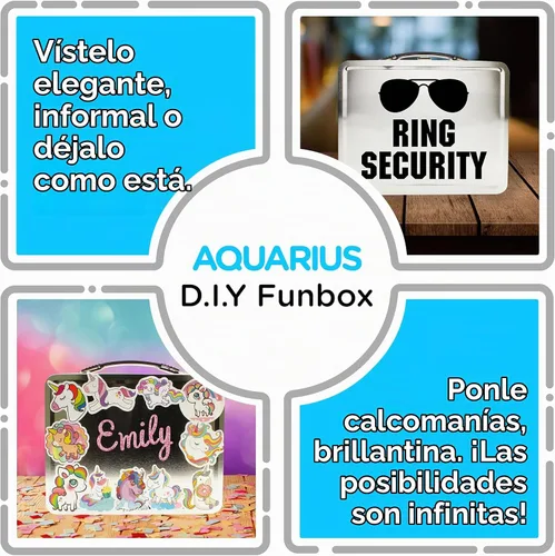 Vista 5 de AQUARIUS Caja de diversión grande para bricolaje, estilo hazlo tú mismo, fácil de decorar, caja de almacenamiento de lata resistente con mango