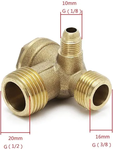 Vista 3 de Válvula de retención de compresor de aire roscado macho de latón de 3 puertos Válvula de compresor de aire derecha de 90 grados Válvula de retención
