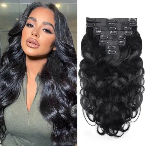 Vista 58 de Extensiones de cabello con clip de 12 pulgadas, rizado birmano, negro natural, extensiones de cabello con clip rizado birmano, cabello humano real