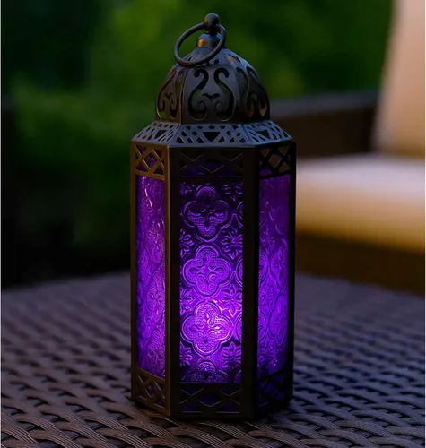 Vista 13 de VELA LANTERNS Farol portavelas decorativo, marroquí, gótico, morado, de 10.5 pulgadas, para mesa o colgar, decoración de Ramadán, decoración