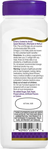 Vista 6 de 21st Century Vitaminas Enteric Coated Triple Omega Complex 3-6-9, reflujo libre 90 cápsulas blandas, MTC22874X5
