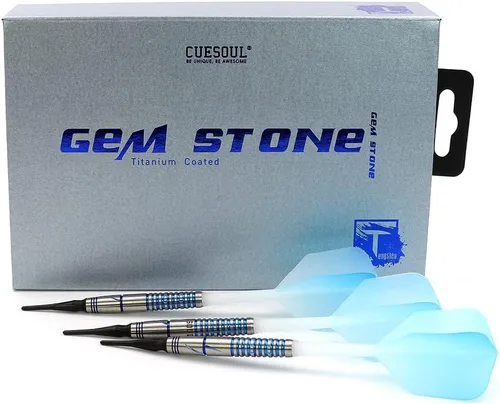 Vista 7 de CUESOUL GEM Stone 19g/20g Dardos de punta suave 90% de tungsteno con revestimiento de titanio uniforme y vuelos ROST de color gradiente