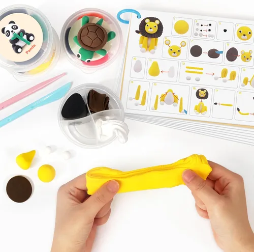 Vista 5 de Kit de arcilla de secado al aire para niños, 12 animales de arcilla para modelar con tarjetas tutoriales y video, 8 herramientas de escultura