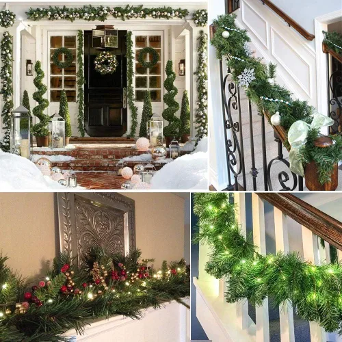 Vista 2 de Guirnalda Decorativa de Navidad, Guirnalda de Pino Artificial de 32.8 Pies, Decoración Navideña para Exteriores e Interiores, Vegetación Verde