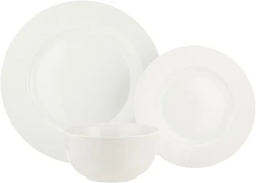 Vista 5 de Yaxa Basics Juego de vajilla de cocina, apto para microondas y lavavajillas, platos, cuencos, servicio para 6, 18 piezas, color blanco