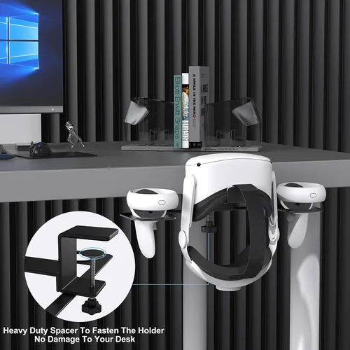 Vista 2 de BOOHENKA VR Headset Stand VR Hanger Headset Display Holder Headset Holder and Controller Mount Station Metal Storage Hook Compatible with Oculus