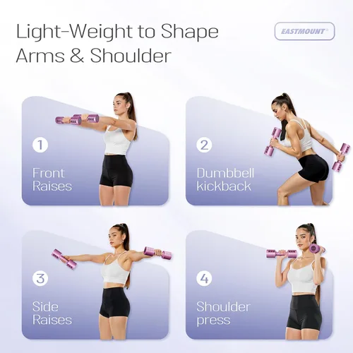 Vista 4 de EAST MOUNT Juego de 2 mancuernas ajustables de 5 libras, peso libre total de 10 libras, peso libre 6 en 1, pesas de mano para mujer, para el hogar