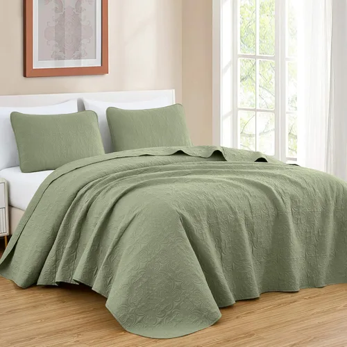 Vista 27 de Chezmoi Collection Luca - Juego de colcha de 3 piezas extragrande, tamaño king, verde azulado - Edredón de verano de microfibra ligera de 118 x 106