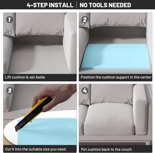 Vista 4 de Soporte de cojín de sofá para asiento caído, 20" x 20" espuma curvada de alta densidad, tabla de soporte de cojín de sofá, soporte de sofá