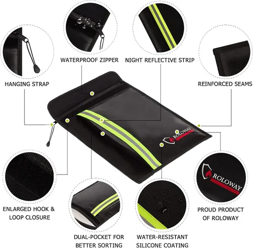 Vista 6 de ROLOWAY Bolsa de documentos ignífuga negra con 2 bolsillos y bolsa ignífuga grande (negro)