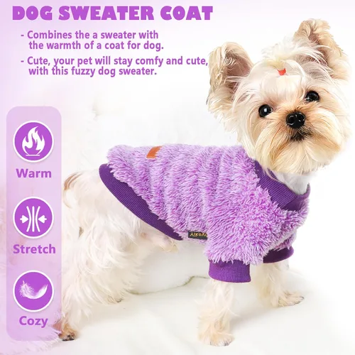 Vista 3 de Suéteres para perros pequeños, hembra, perro macho, suéter para perro pequeño, suéter de forro polar suave, ropa de invierno para perros pequeños