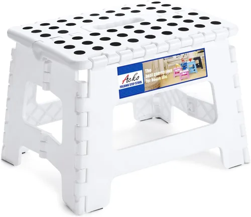 ACKO Taburete plegable de 9 pulgadas, 300 libras de capacidad, taburetes plegables de plástico para niños y adultos, taburetes plegables adecuados