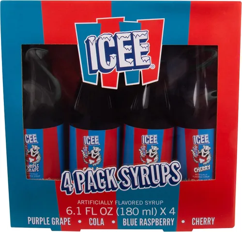 Vista 2 de ICEE Slushie Snow Cono Machine Bundle. Auténtica máquina de afeitar de hielo ICEE para encimera casera, paquete de 4 jarabes ICEE y 20 vasos