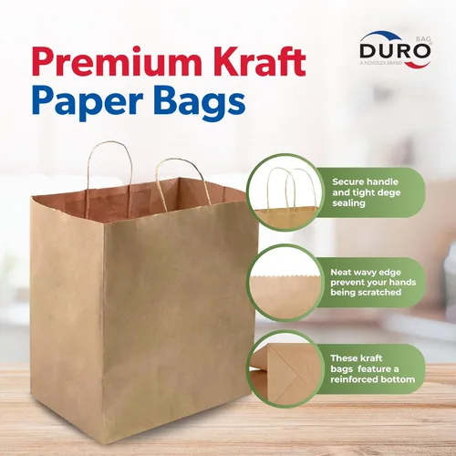 Vista 2 de Duro ID # 87490 Bistro – Bolsa de compra 60# papel kraft natural, 250 unidades 10 x 6,75 X 12 pulgadas