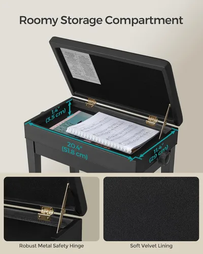 Vista 6 de SONGMICS Taburete ajustable de madera para piano con almacenamiento de partituras negro ULPB57H