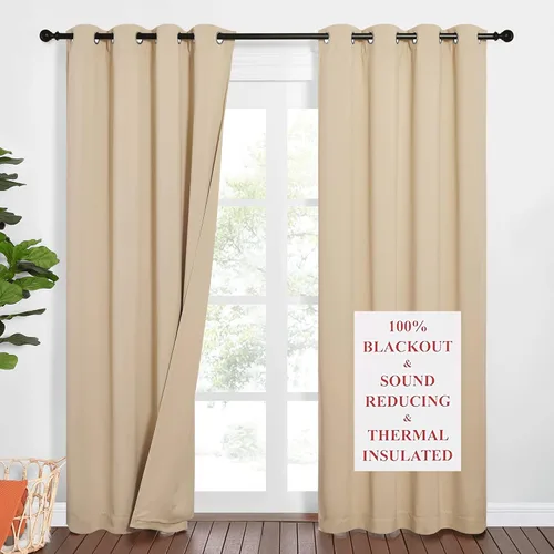 Vista 66 de NICETOWN Cortinas opacas para ventanas de sombreado completo, súper resistentes, con forro absorbente de ruido, para dormitorio, tratamiento