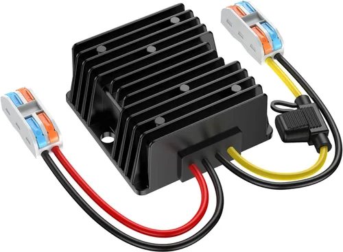 Convertidor de 24 voltios a 12 voltios reductor con fusible impermeable y bloque de terminales de cable, transformador de 24 V a 12 V 10 A 120 W,