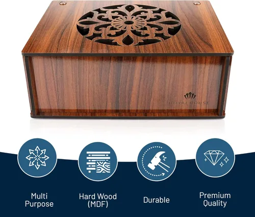 Vista 2 de RoyalHouse Caja de Almacenamiento de Té de Madera Premium (MDF Duro) Organizadora (Marrón), Caja Decorativa Multifuncional Ecológica, 9