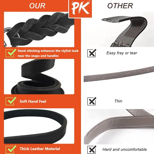 Vista 2 de Correa de cuero para perro, correa de cuero trenzada de 5, 6, 8 pies para perros, correas resistentes con cierre giratorio, correa de cuero suave