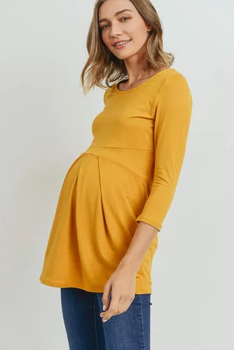 Vista 3 de LaClef - Blusa de maternidad para mujer, cuello redondo, manga 34, plisada al frente, estilo peplum
