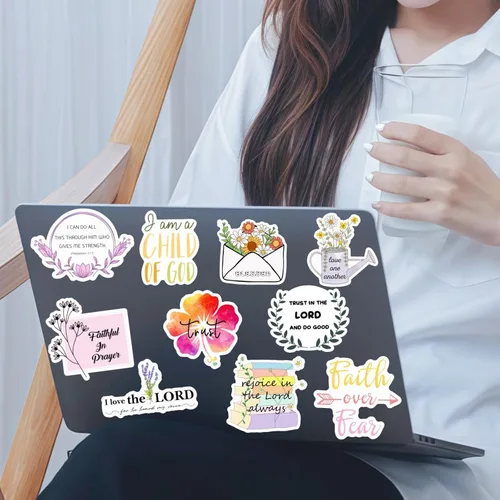 Vista 9 de 200 piezas de calcomanías cristianas inspiradas, calcomanías de versículos bíblicos para tablero de visión, botella de agua, laptop, álbum