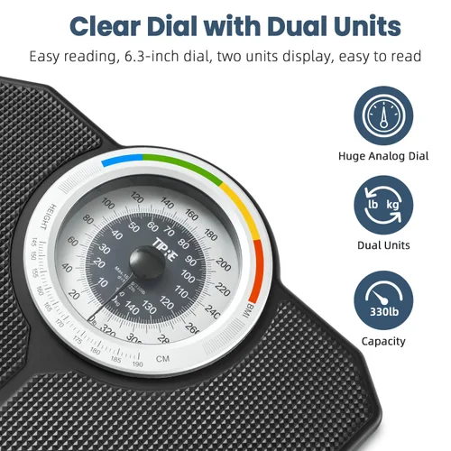 Vista 3 de TIPRE Báscula analógica para peso corporal, báscula de baño mecánica, báscula analógica para peso corporal, 330.7 lbs/330 libras, escala de esfera
