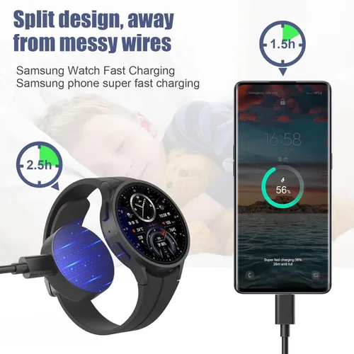 Vista 4 de Cargador de reloj Galaxy, cable USB-C, cargador súper rápido de 25 W, compatible con Galaxy Watch 8/7/6/6 Classic/5 Pro/5/4/4 Classic y Galaxy S25