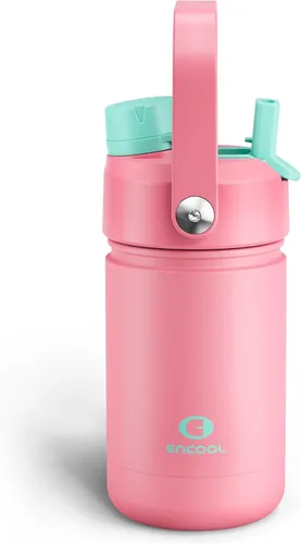 Vista 46 de Botella de agua aislada con popote para niños, botella de agua de acero inoxidable de 12 onzas con boquilla doble, a prueba de fugas, sin BPA, al