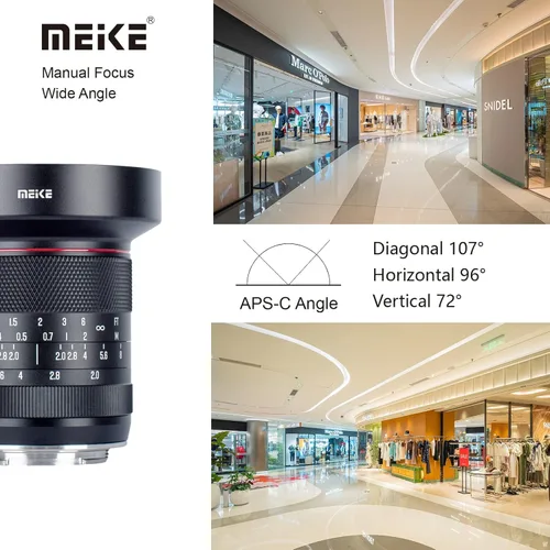 Vista 5 de Meike Lente de enfoque manual APS-C ultra gran angular F2.0 de 0.394 in compatible con cámaras Sony E-Mount A6700 A6600 A6400 A5000 A5100 A6000