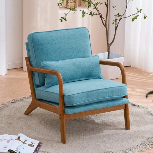 Vista 13 de Silla decorativa para sala de estar, sillón tapizado moderno de mediados de siglo con almohada, sillón de lectura, cómoda silla decorativa