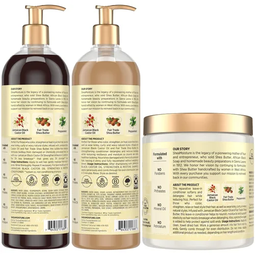 Vista 3 de Shea Moisture - Aceite de castor negro jamaicano paquete de Combinación - Sistema de Fortalecimiento, Crecimiento & Restauración - 16.3 oz champú