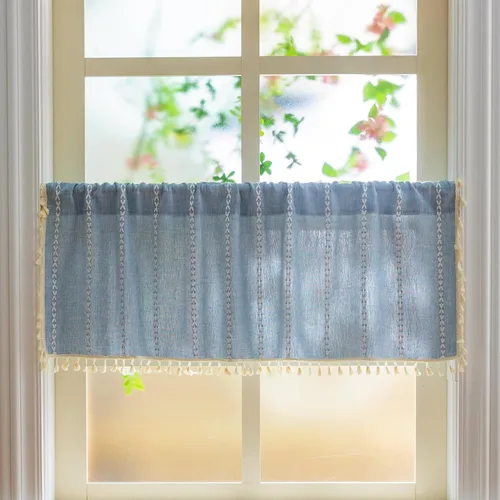 Vista 93 de Sutuo Home Cortinas de puerta francesa para puerta de patio, cortinas de lino semiopacas bohemias con borlas, tiras de granja a cuadros, decoración