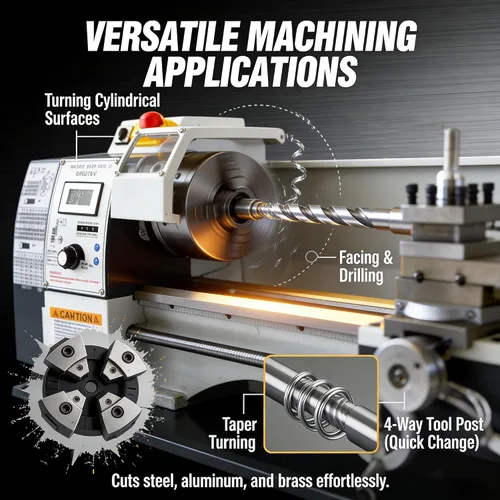 Vista 5 de INTBUYING Torno de metal 8"x32" Máquina de torno de sobremesa Pricision Hobby DIY Torno de mesa Industrial Metal Madera Trabajo Torno horizontal