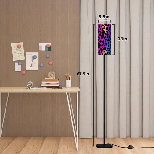 Vista 2 de Modern Floor Lamps for Living Room neon Gradient Animal Print Seamless Leopard for Fabric Textile Standing Lamps with Linen Lampshade Tall Lamp