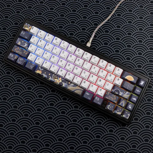 Vista 3 de JSJT Teclas PBT 136 Teclas Perfil Cherry Juego de Teclas Temáticas de Chang'e y Conejo Teclas de Estilo Antiguo Azul Zang Teclas Personalizadas