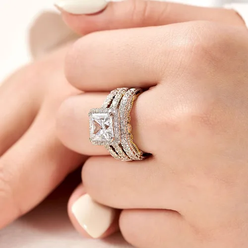 Vista 4 de Wuziwen Anillo de compromiso de 4 quilates para mujer, plata de ley, circonita cúbica, anillo de boda