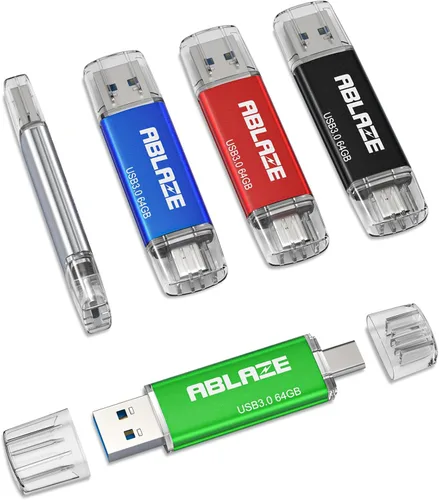 Vista 10 de ABLAZE 16GB Unidad Flash USB Tipo C 10 Pack, Memoria Stick Thumb Drive Dual USB 2.0+USB C Compatible con iPhone 16/15, Smartphone Android