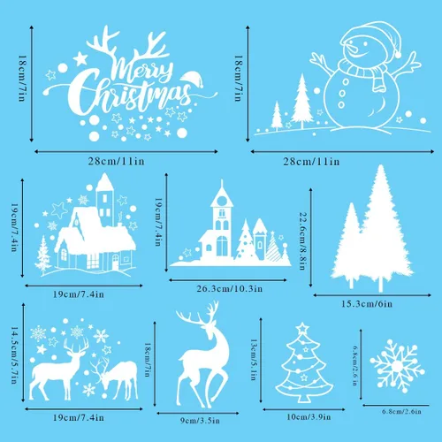 Vista 4 de 148 piezas de decoraciones navideñas para ventanas, Papá Noel, árbol de Navidad, copos de nieve, muñeco de nieve, castillo, ciervo, calcomanías