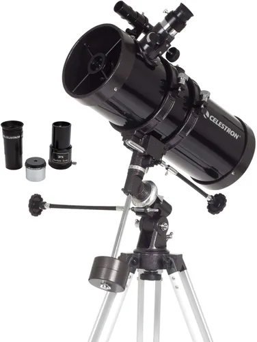 Vista 2 de Celestron - Telescopio PowerSeeker 114EQ - Telescopio ecuatorial alemán manual para principiantes - Compacto y portátil - Paquete de software