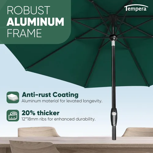 Vista 5 de Tempera Patio Market Outdoor Table Umbrella with Auto Tilt and Crank, Large Sun Umbrella with Sturdy Pole & Fade Resistant Canopy, Easy to Set