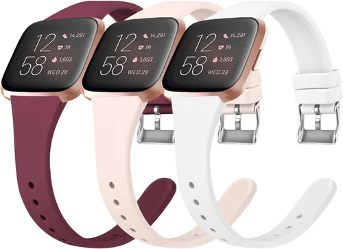 Vista 9 de Tobfit Pack 3 bandas delgadas compatibles con Fitbit Versa 2 Bands/Fitbit Versa/Fitbit Versa Lite/SE, pulsera de repuesto de silicona para hombres
